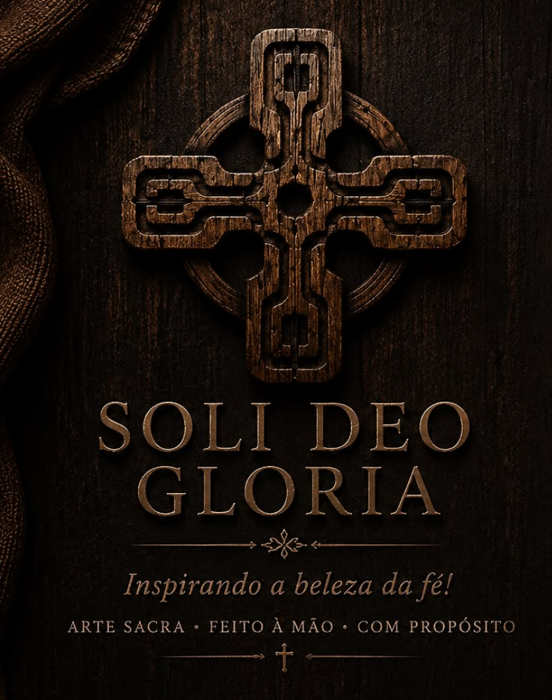 Cruz artesanal Soli Deo Gloria — arte sacra feita à mão
